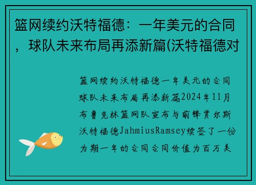 篮网续约沃特福德：一年美元的合同，球队未来布局再添新篇(沃特福德对纽卡)