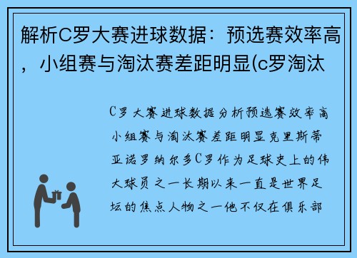 解析C罗大赛进球数据：预选赛效率高，小组赛与淘汰赛差距明显(c罗淘汰赛5场10球)